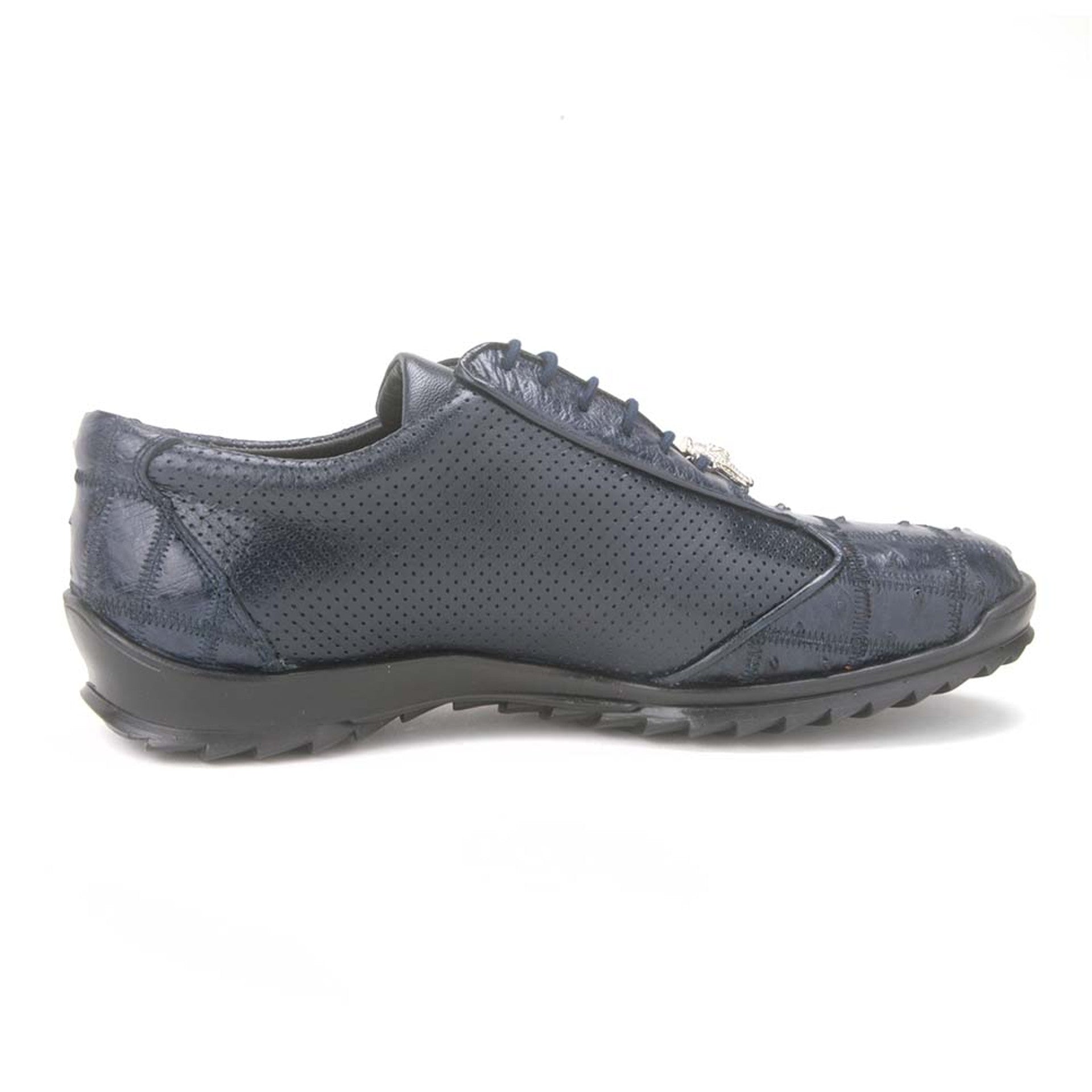 Los Altos Navy Blue Ostrich Patch Work Men's Casual Sneaker - 6