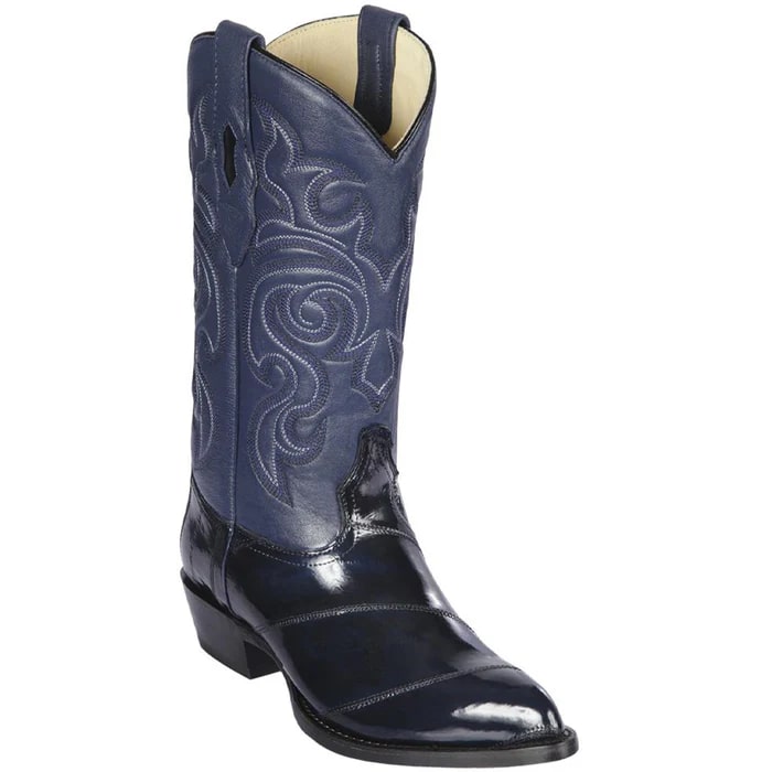 Los Altos Boots - Mens Dress Cowboy Boot - Low Priced Navy Blue Eel-Skin Boots- in Navy Blue - 6
