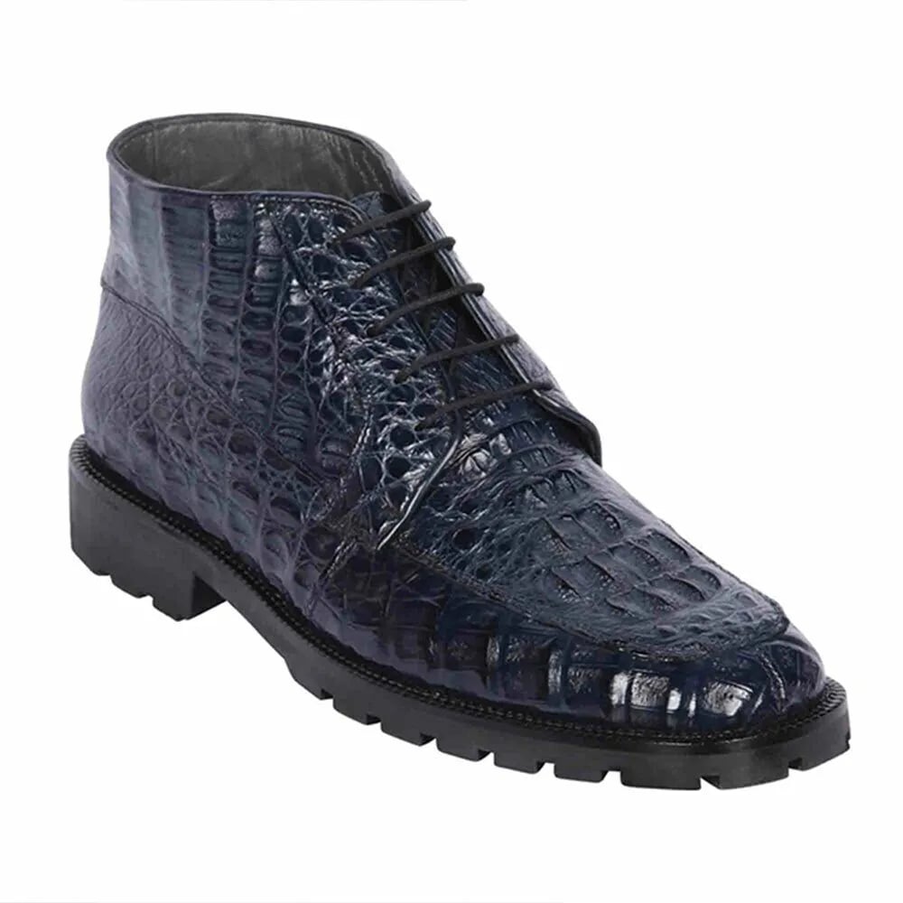 Los Altos Navy Caiman Hornback Square Toe Boots - 8