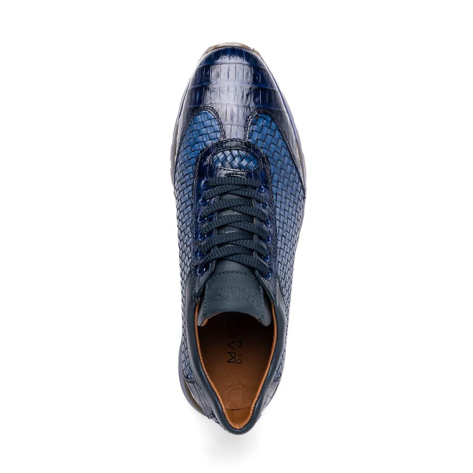 Marco Di Milano Roma Men's Shoes Navy Genuine Caiman Crocodile / Woven Leather Fashion Sneakers - 6