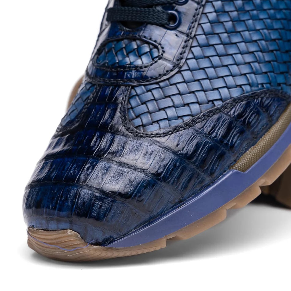 Marco Di Milano Roma Men's Shoes Navy Genuine Caiman Crocodile / Woven Leather Fashion Sneakers - 8