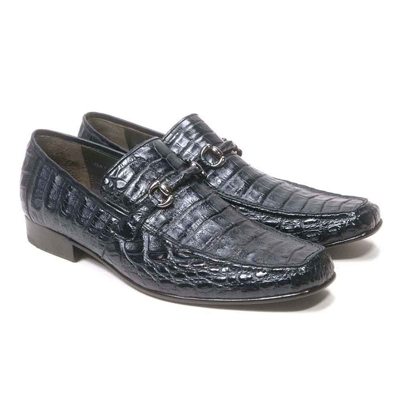 Los Altos Slip-On Navy Genuine Caiman Crocodile Belly Loafers - 8-M