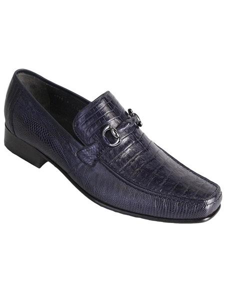 Mens Navy Genuine Caiman Belly And Lizard Slip On By Los Altos - US 8.0 Standard/D/ Medium / Eu:41-42