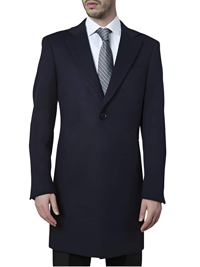 Modern Fit men's Polyester ~ Viscose ~ Spandex Navy Long men's Dress Topcoat - Winter coat