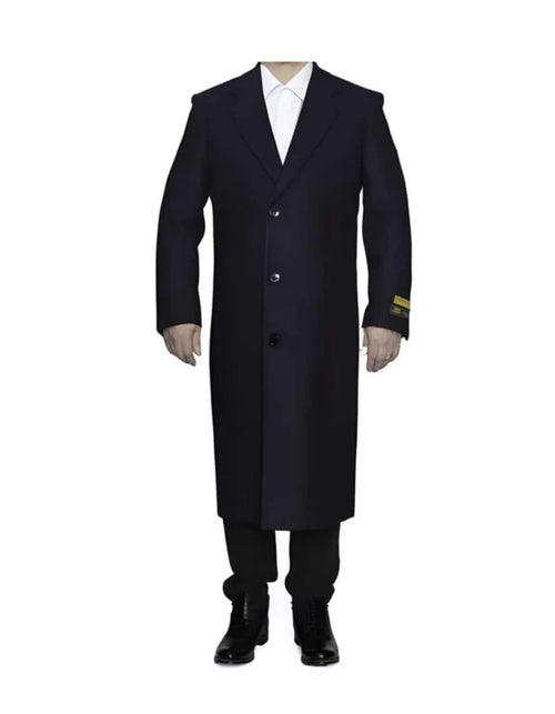 Navy Blue 3 Button Full Length Ankle length Wool Dress Top Coat/Overcoat