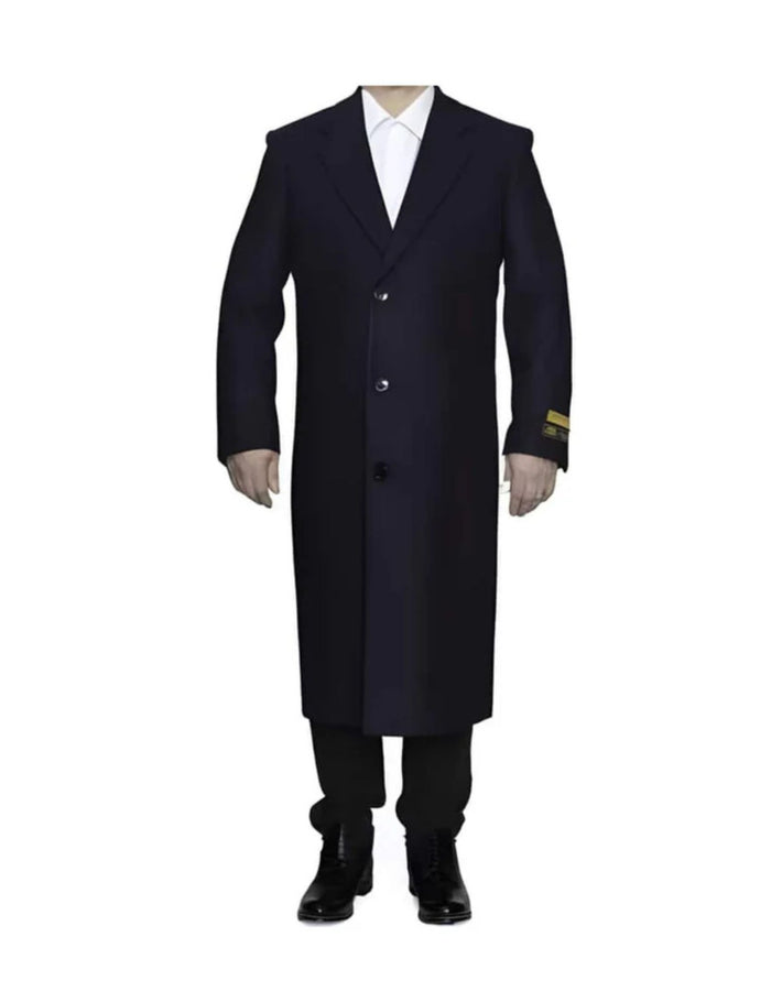 Navy Blue 3 Button Full Length Ankle length Wool Dress Top Coat/Overcoat
