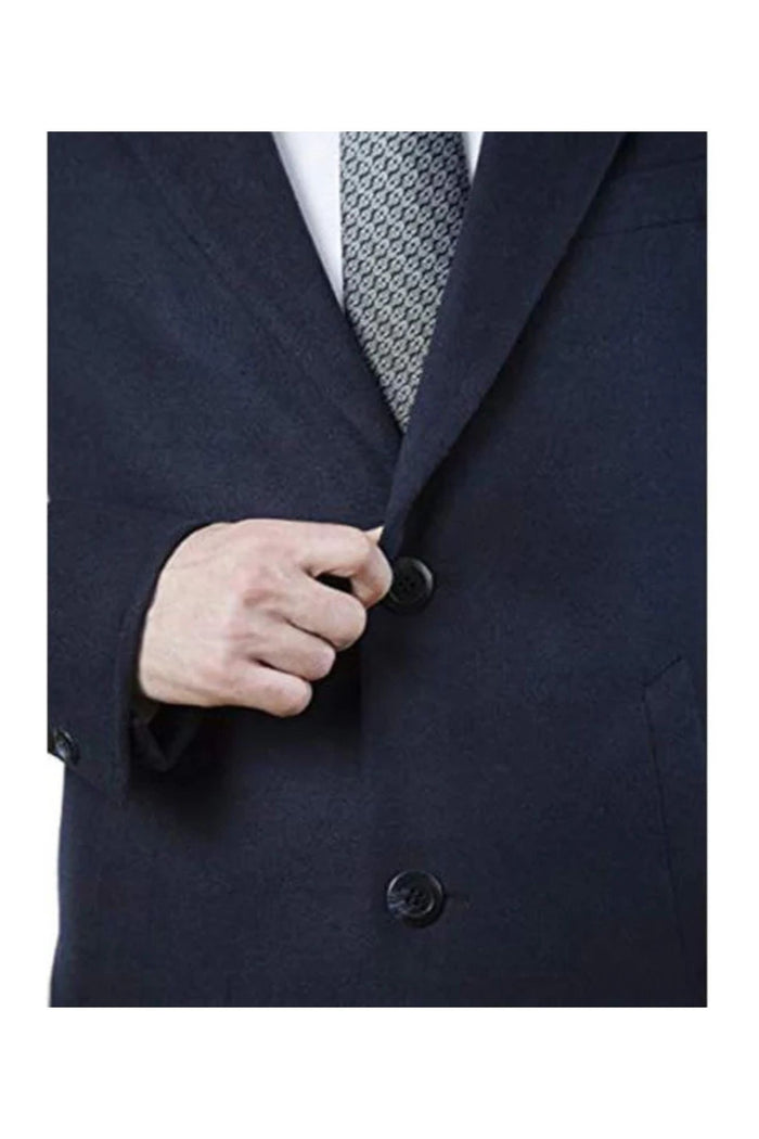 Modern Fit men's Polyester ~ Viscose ~ Spandex Navy Long men's Dress Topcoat - Winter overcoat
