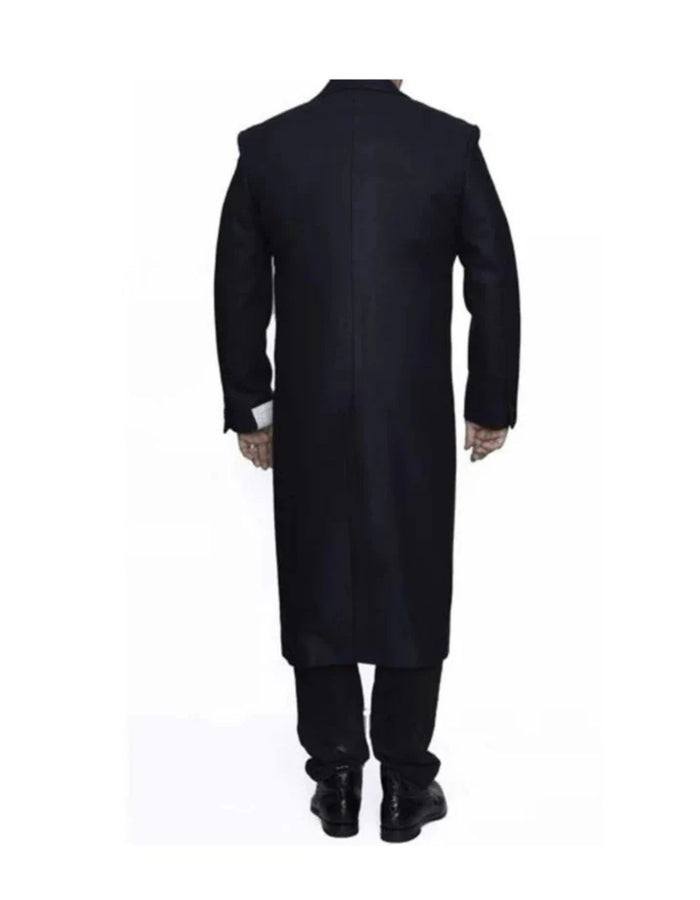 Navy Blue 3 Button Full Length Ankle length Wool Dress Top Coat/Overcoat