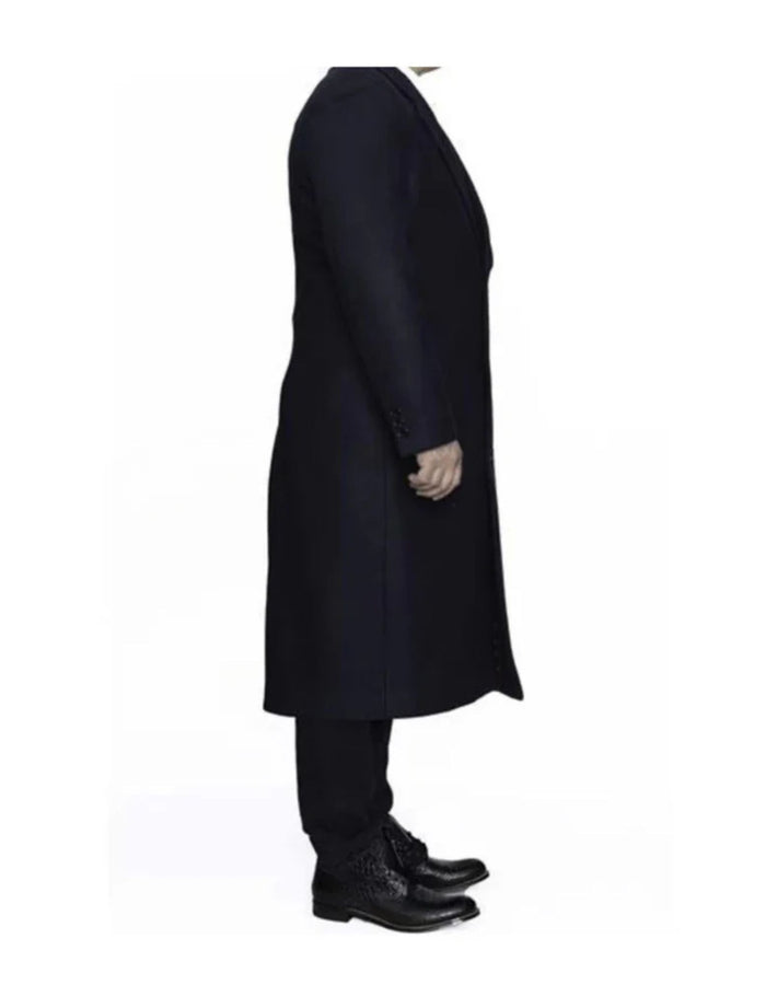 Navy Blue 3 Button Full Length Ankle length Wool Dress Top Coat/Overcoat