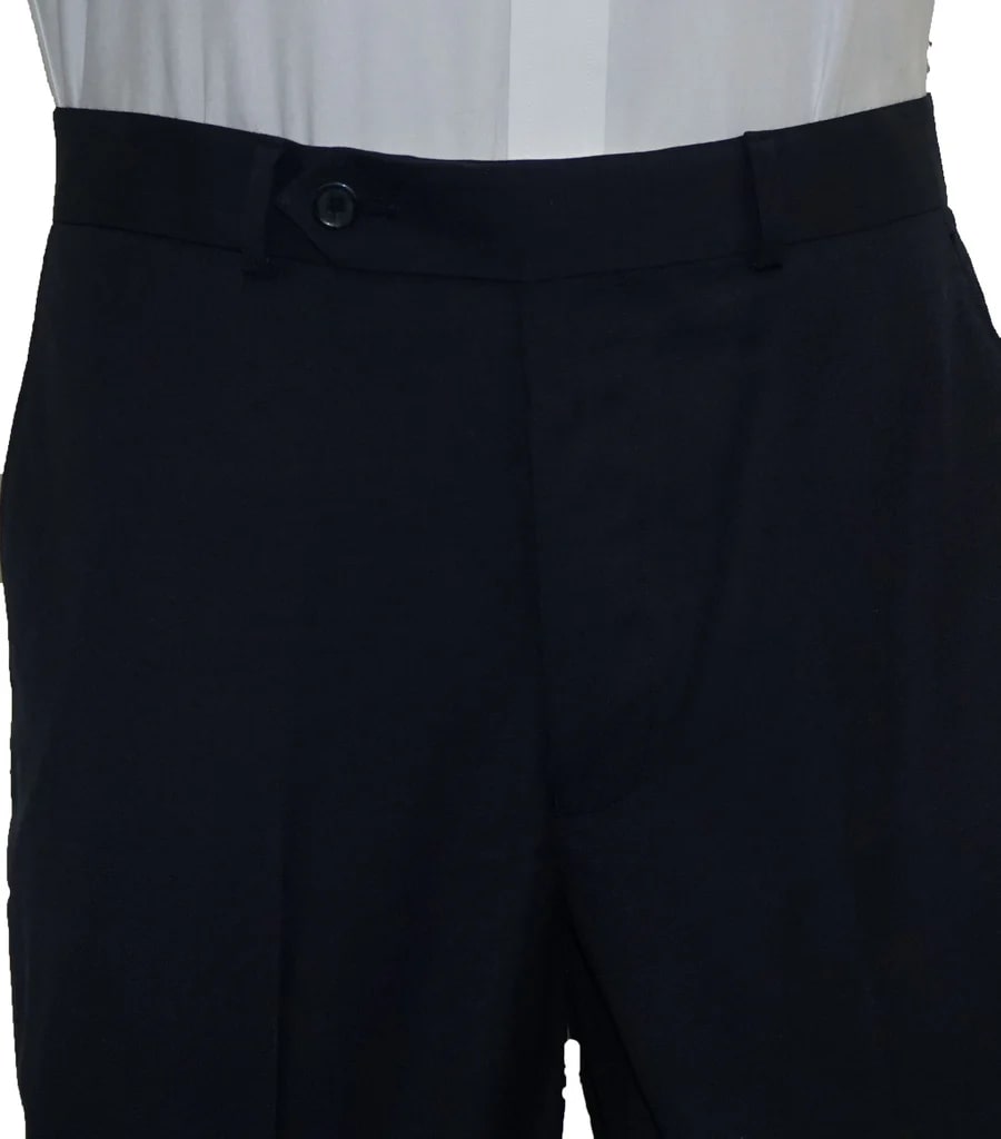 Washable Wool Blend Flat Front Navy Pants
