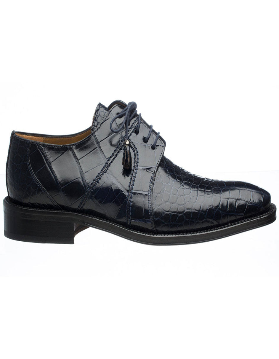 Ferrini Shoes - Mens Alligator Dress Shoe - Ferrini 205 Belly Alligator Plain Toe Shoes Navy - 6M