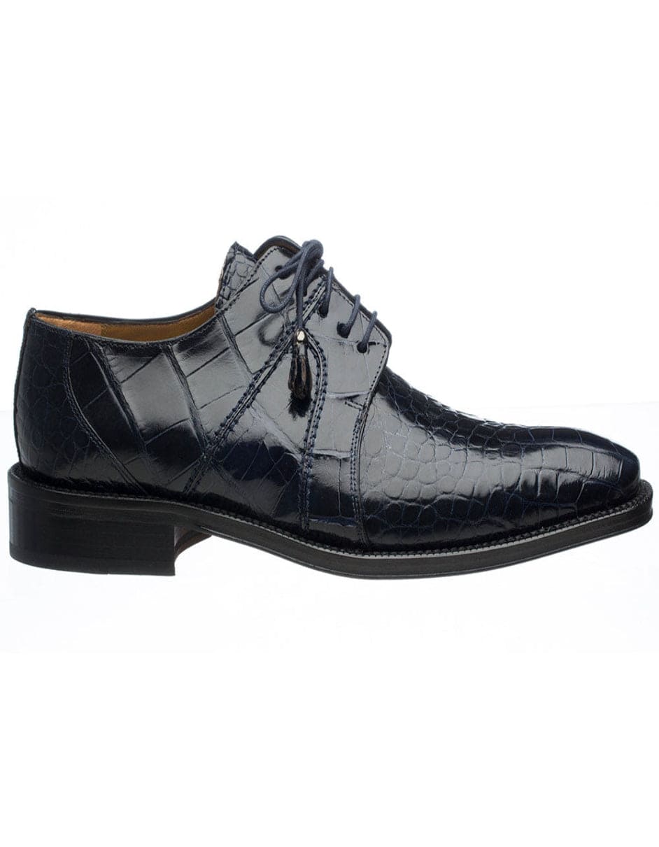 Ferrini Shoes - Mens Alligator Dress Shoe - Ferrini 205 Belly Alligator Plain Toe Shoes Navy - 9.5M