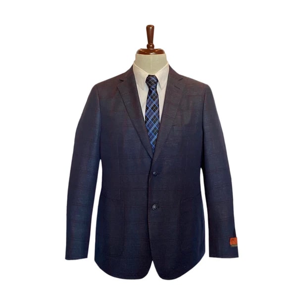 ENZO - Classic Fit Sport Coat Navy Window Pane - 38 Short Jacket+32 Waist Adjustable 28to34)(Height: 5 4 to5 7 )(Neck  15-16.5)S-M)