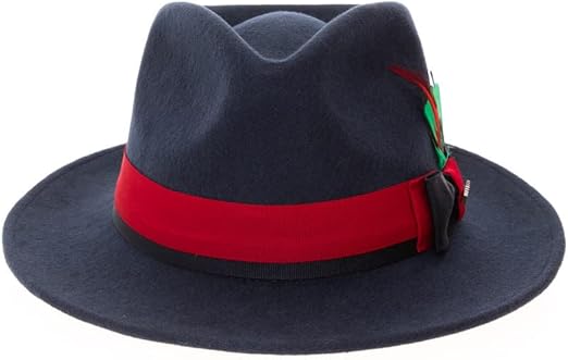 Grayson Fedora Crushable 100% Australian Wool Traveler Two Tone Navy Red Hat - Small