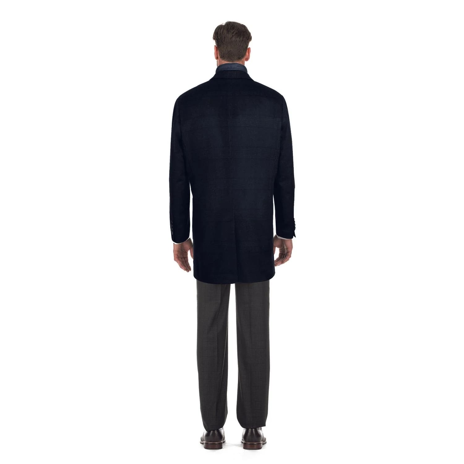 English Laundry Suits  Designer Brand - Wool Blend Slim Fit Navy Overcoat with Removable Quilted Liner Check by English Laundry