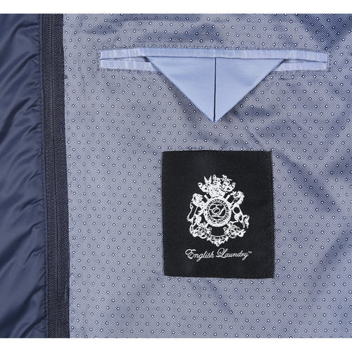 Designer Brand - Wool Blend Slim Fit Navy Overcoat with Removable Quilted Liner Check