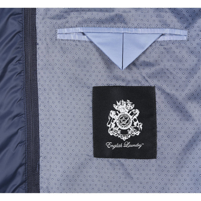 Designer Brand - Wool Blend Slim Fit Navy Overcoat with Removable Quilted Liner Check