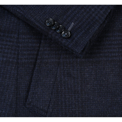 Designer Brand - Wool Blend Slim Fit Navy Overcoat with Removable Quilted Liner Check
