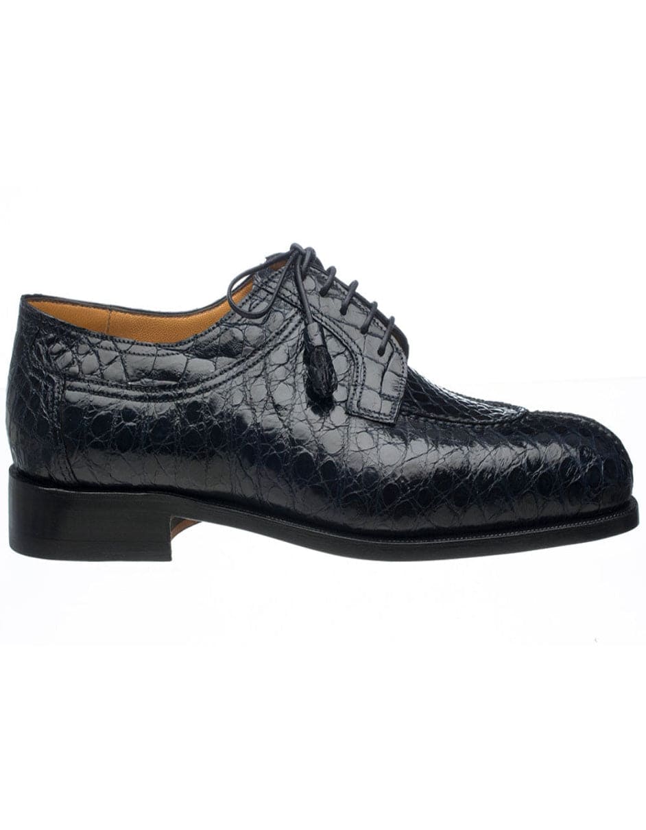 Ferrini Shoes - Mens Alligator Dress Shoe - Ferrini 3520 Belly Alligator Split Toe Shoes Navy - 10M