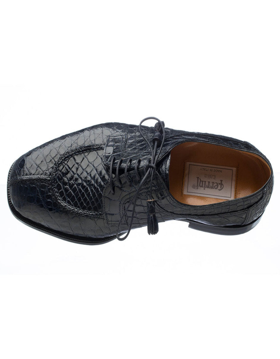 Ferrini Shoes - Mens Alligator Dress Shoe - Ferrini 3520 Belly Alligator Split Toe Shoes Navy - 6M