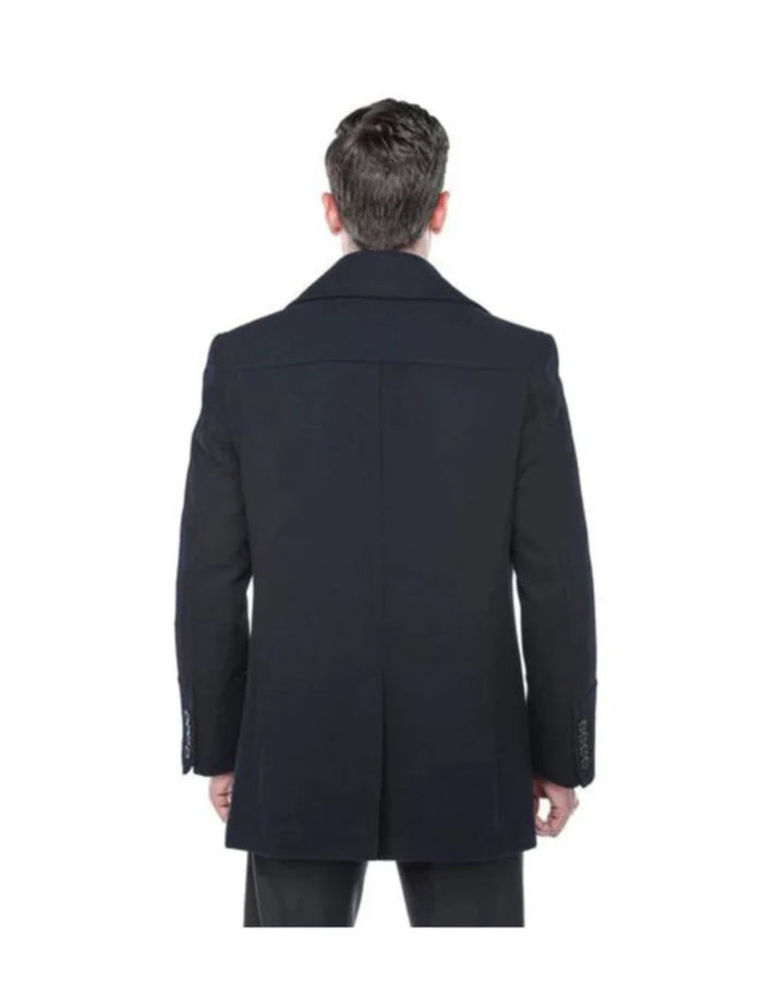 Double Breasted Navy Wool Blend Overcoat ~ Long men's Dress Topcoat - Winter coat