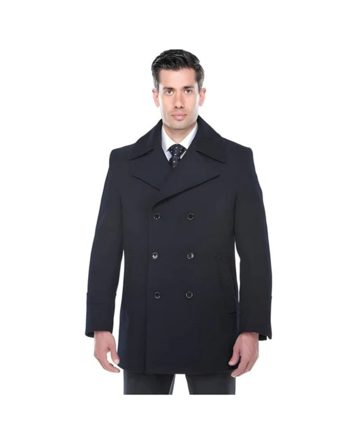 Double Breasted Navy Wool Blend Overcoat ~ Long men's Dress Topcoat - Winter coat