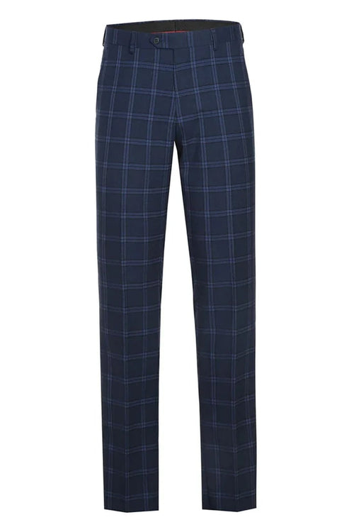 Cheap priced Suit - Mens Slim Fit Two Button Stretch  Dark Navy Wide Suit Windowpane Plaid