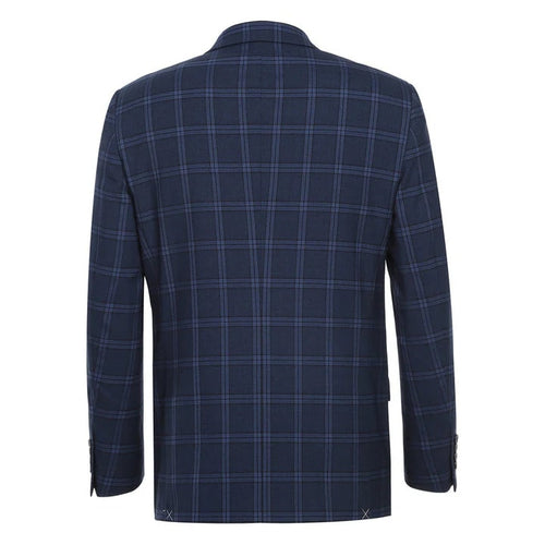 Cheap priced Suit - Mens Slim Fit Two Button Stretch  Dark Navy Wide Suit Windowpane Plaid