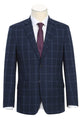 Cheap Suit - Mens Slim Fit Two Button Stretch  Dark Navy Wide Suit Windowpane Plaid