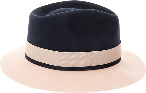 Gangster 100% Australian Wool Crushable Mens Fedora Hat - Removable Feather Gangster Navy and White Mens Fedora Hat - Small