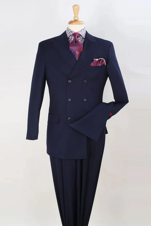 Cheap Priced Suit  - Mens Three Quarter Length Double Breasted Fashion Navy Suit