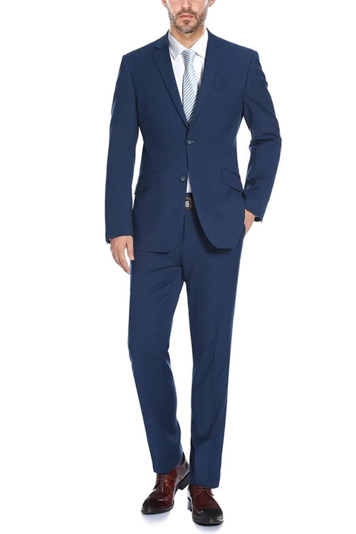 Cheap priced Suit  - Mens Two Button Slim Fit Hack Pocket Navy Suit blue