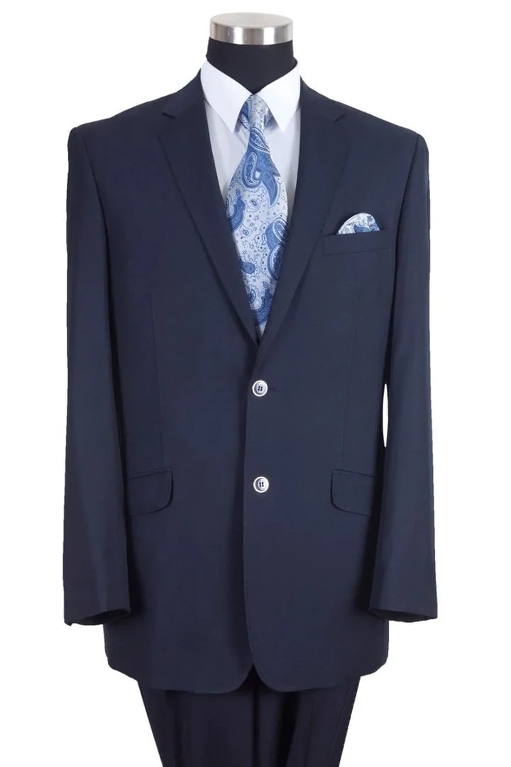 Cheap Suit - Mens Basic 2 Button Wool Feel - Designer Brand Modern Fit Navy Suit