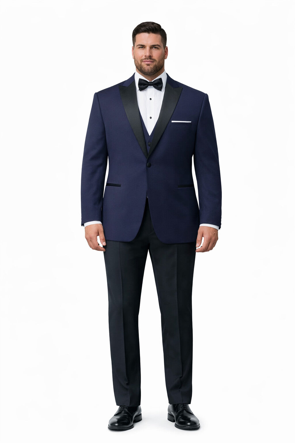 Mens Navy Blue Wedding Tuxedo - Dark Blue Tuxedo Suit" Mens Designer Satin Peak Blake Tuxedo in Navy