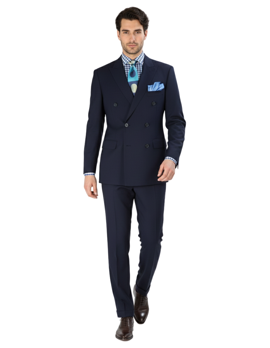 Double Breasted Suits - Vested Suits Wool Fabric - Apolo King Brand - Navy Suit