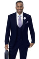 Cheap Priced Suit - Mens Modern Two Button Vested Peak Lapel Navy Suit With Double Breasted Vest