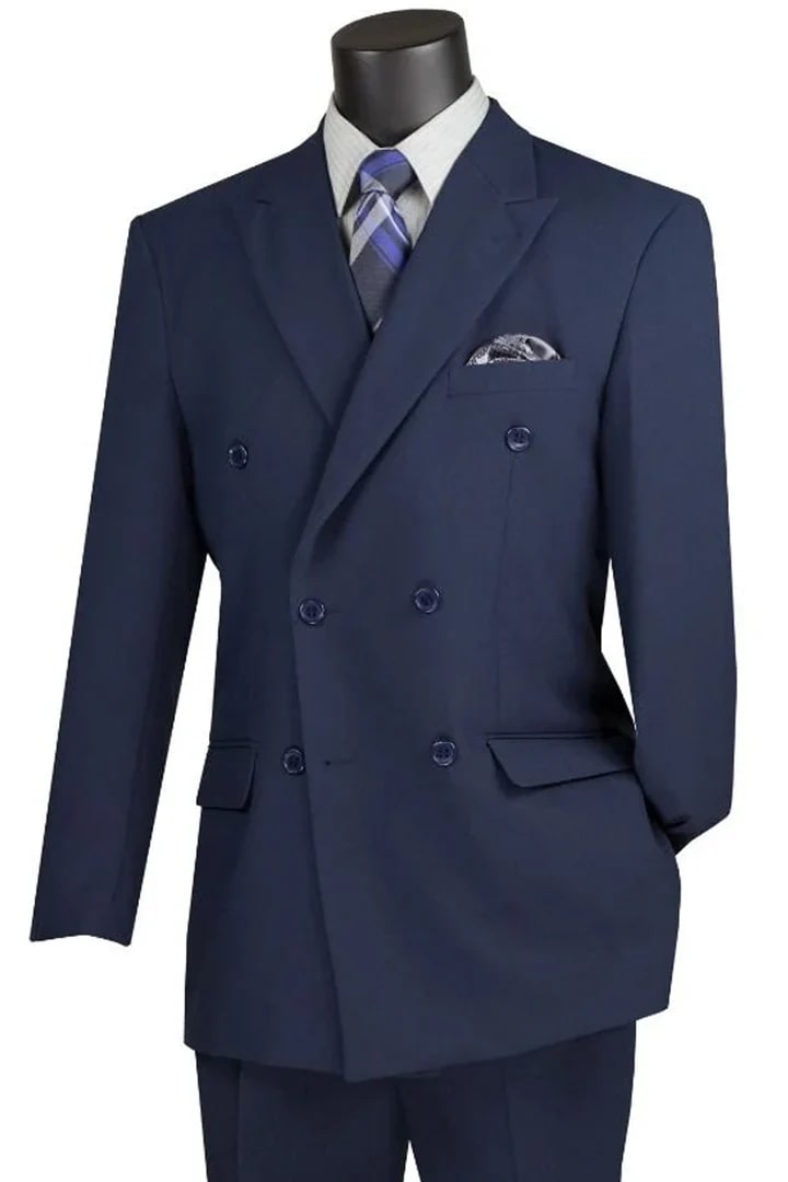 Cheap Priced Suit - Mens Classic Double Breasted Navy Suit - 38 Short Jacket+32 Waist Adjustable 28to34)(Height: 5 4 to5 7 )(Neck  15-16.5)S-M)