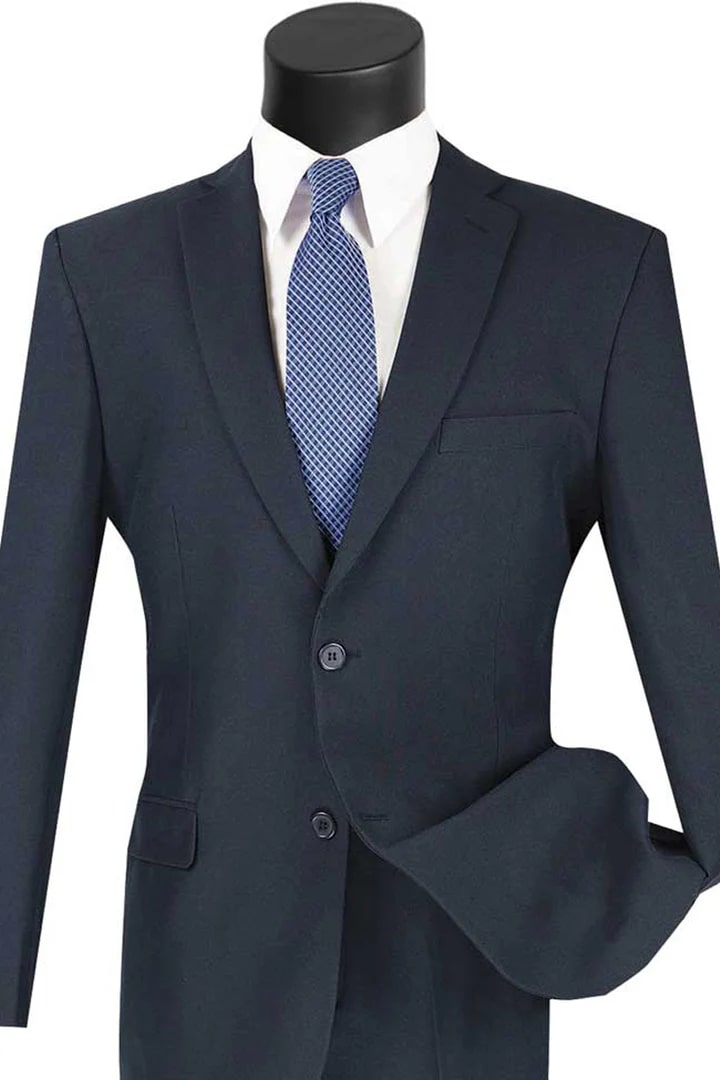 Cheap Priced Suit- Mens 2 Button Slim Fit Poplin Navy Suit - 38 Short Jacket+32 Waist Adjustable 28to34)(Height: 5 4 to5 7 )(Neck  15-16.5)S-M)