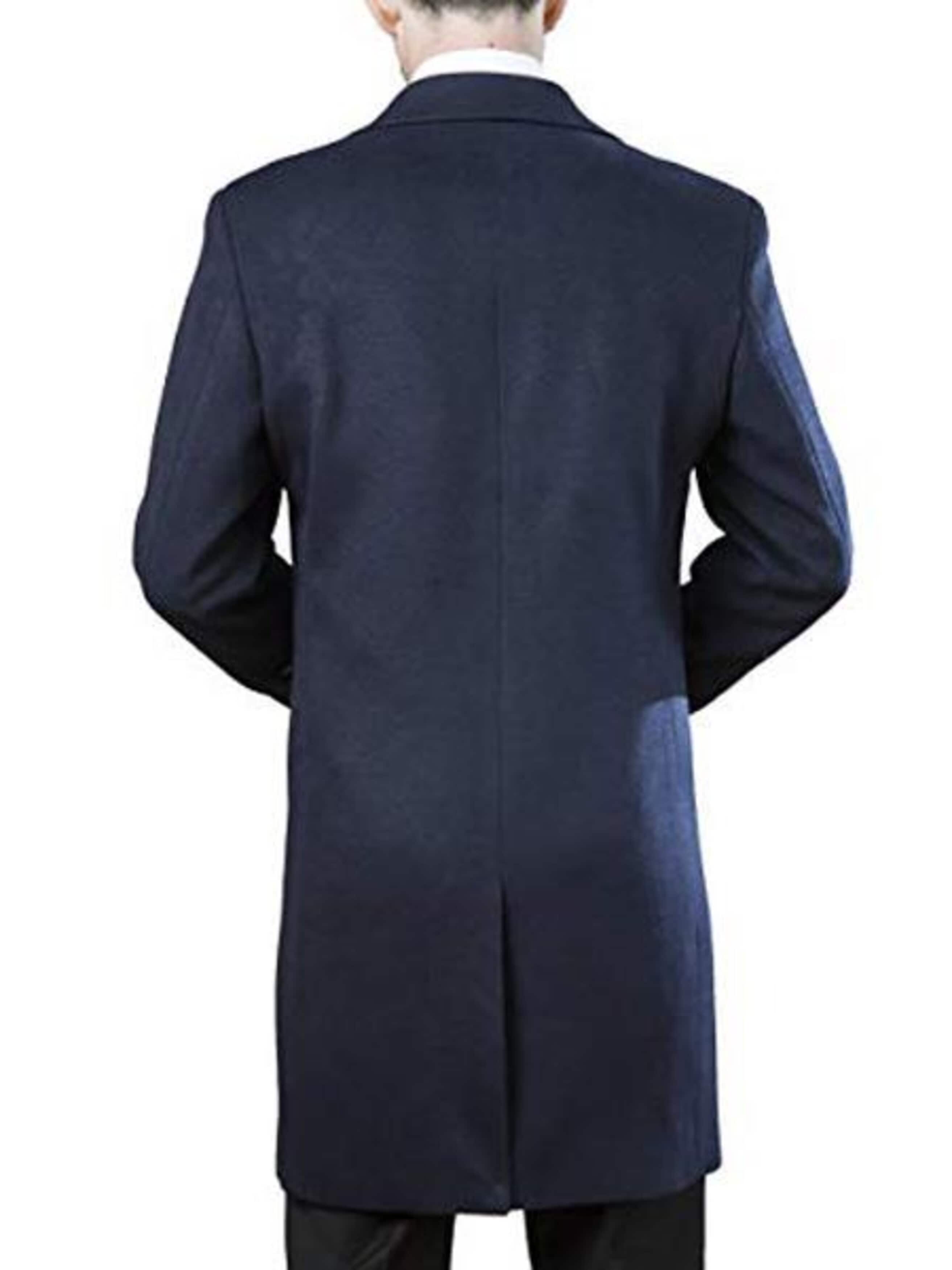 Modern Fit men's Polyester ~ Viscose ~ Spandex Navy Long men's Dress Topcoat - Winter coat