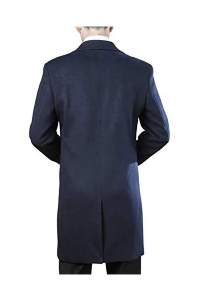 Modern Fit men's Polyester ~ Viscose ~ Spandex Navy Long men's Dress Topcoat - Winter overcoat