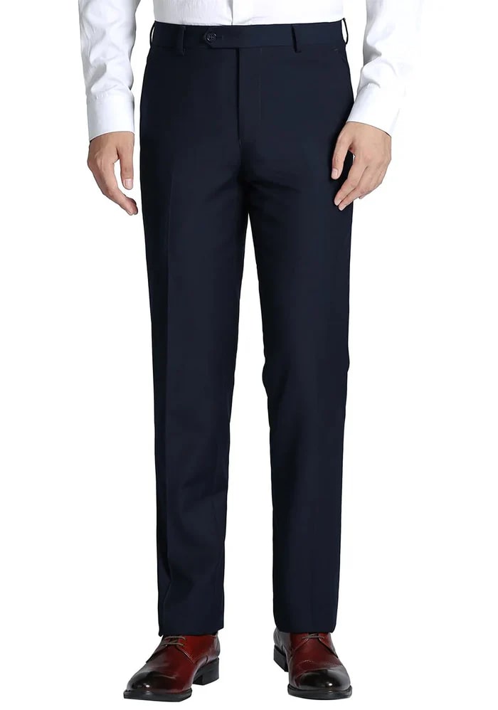 Navy Dress Pants Regular Leg Flat Front Pants Pre-Hemmed