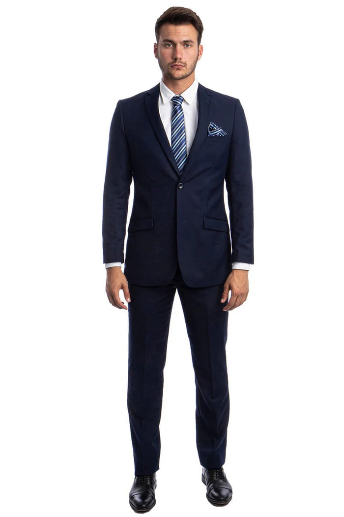 Cheap Priced Suit-  Men's Two Button Basic Hybrid Fit Business Navy Suit
