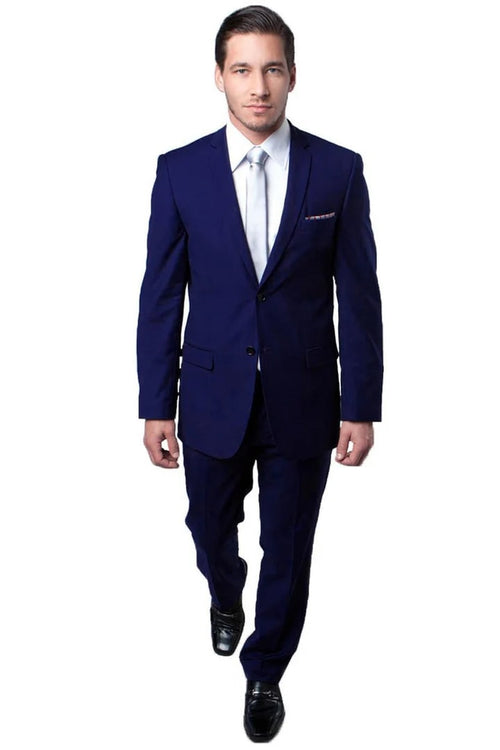 Cheap Priced Suit- Men's Basic 2 Button Slim Fit Wedding  Navy Suit