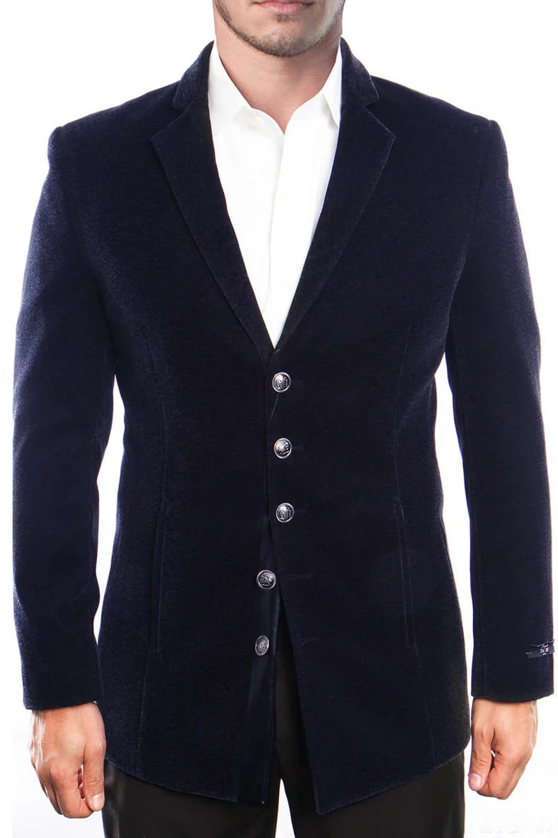 Men's Five Button Vintage Style Velvet Coats in Navy - 36 Short