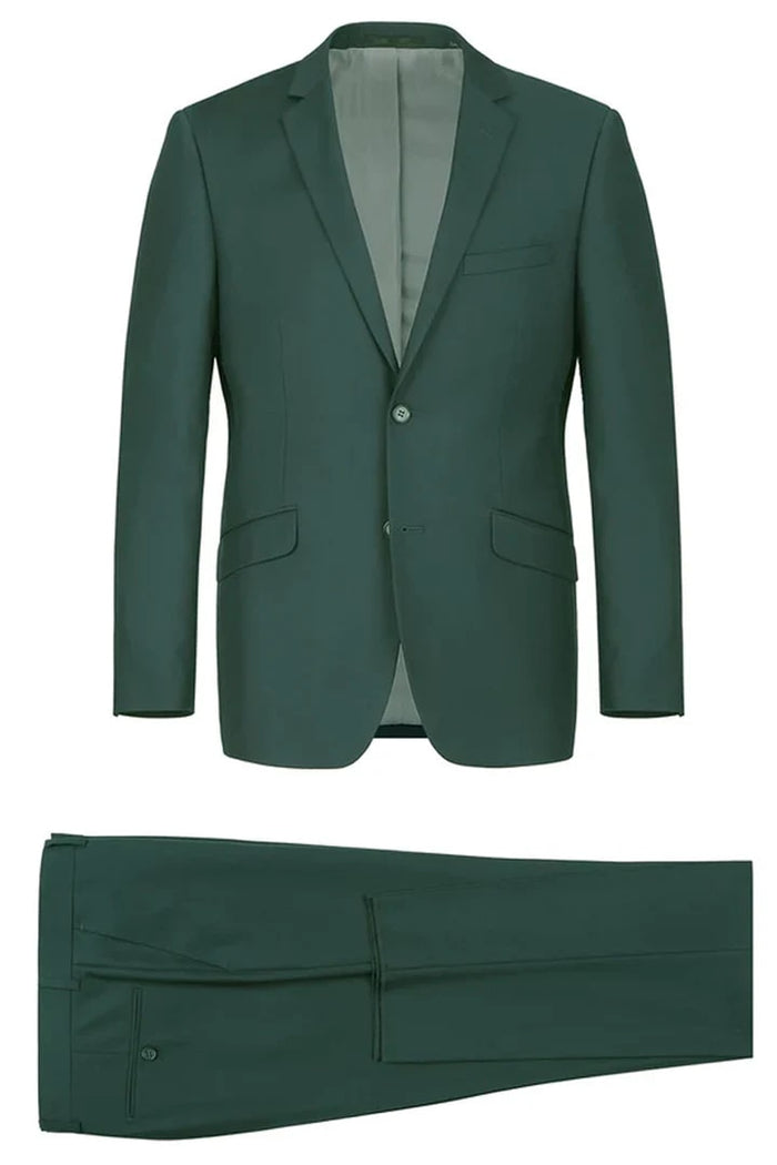 Cheap Priced Suit  - Mens Basic Two Button Slim Fit Hunter Green Suit With Optional Vest