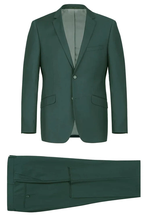 Cheap priced Suit- Mens Basic Two Button Classic Fit Hunter Green Suit With Optional Vest