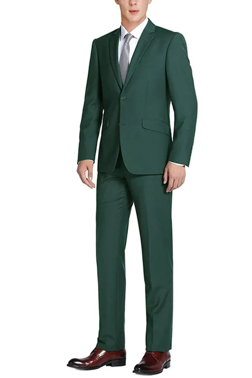 Cheap Priced Suit  - Mens Basic Two Button Slim Fit Hunter Green Suit With Optional Vest