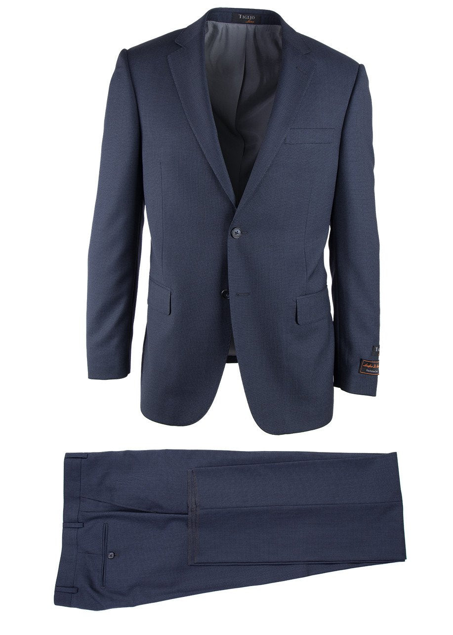 Tiglio Italian Suit - Real Wool Fabric Super 150's Novello Navy Blue , Modern Fit, Pure Wool Suit in Color Navy Blue - 36S