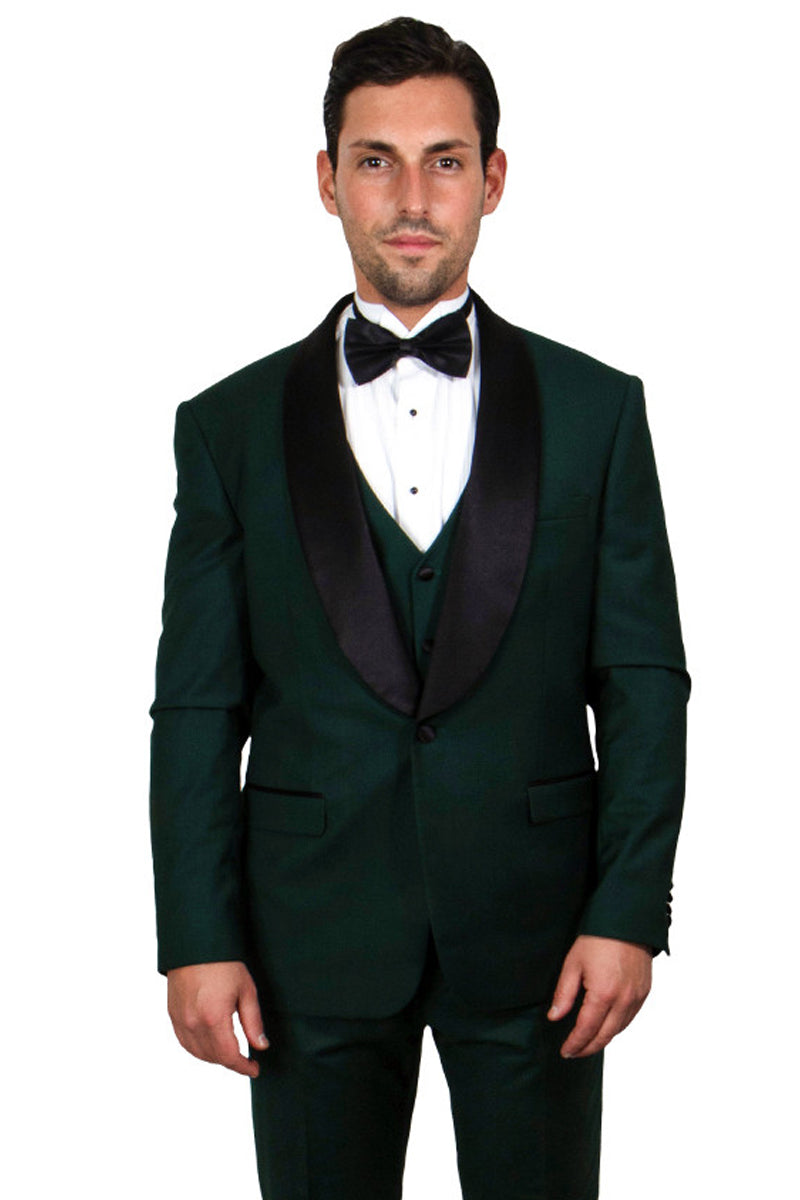 "Stacy Adams Suit Men's Vested Shawl Lapel Tuxedo - Hunter Green"