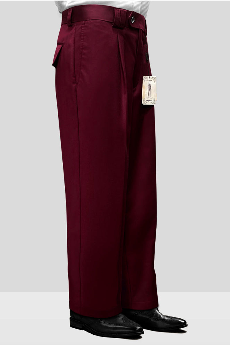 Mens Italian Wool Wide Leg Dress Pants in Burgundy - 38W